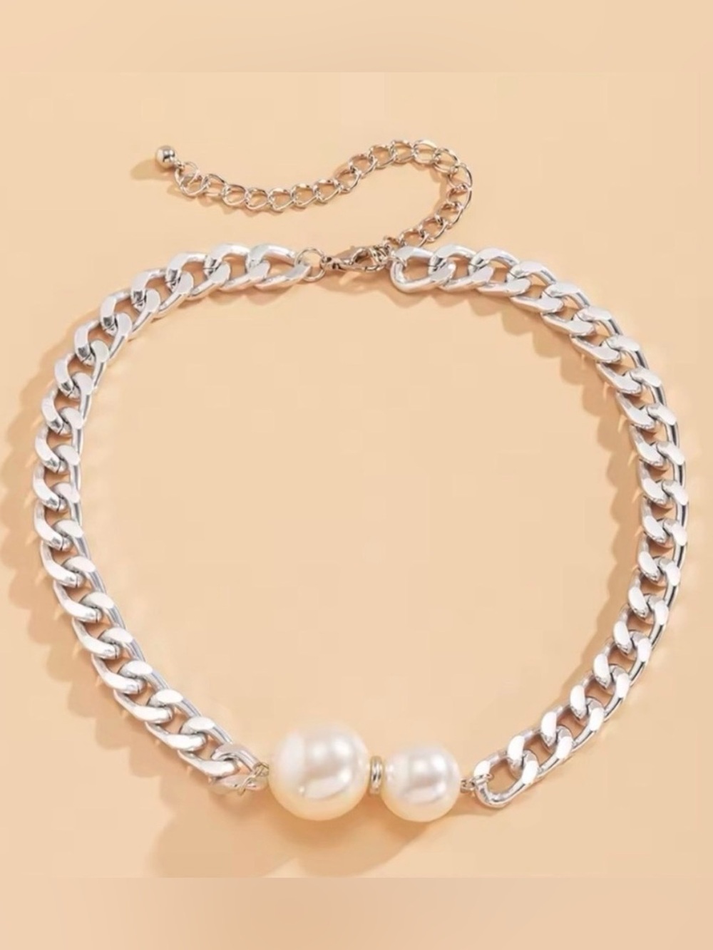 Pearl Silver Chain Statement Necklace - Picture 3 of 6